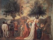 Piero della Francesca Die Konigin von Saba betet das Kreuzesholz an oil painting on canvas